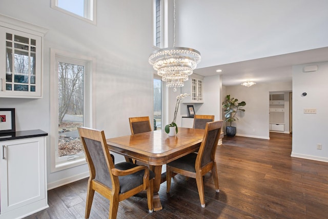 3715 Huntingdon Dr, Minnetonka, MN 55305 - dining area with plenty of natural light, baseboards, dark wood-style flooring, a chandelier, and recessed lighting