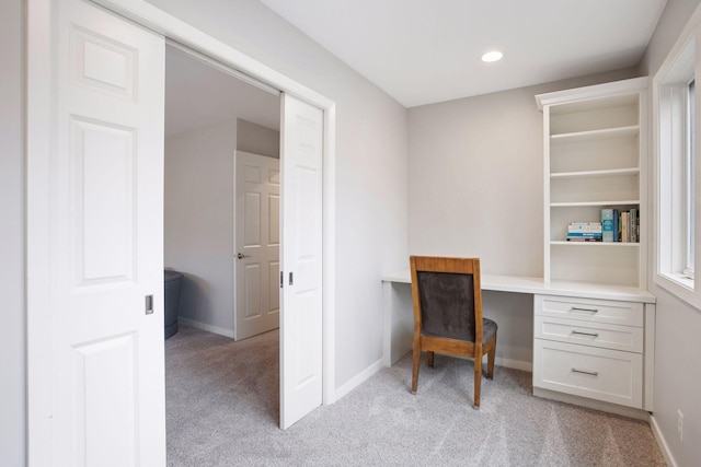 3715 Huntingdon Dr, Minnetonka, MN 55305 - office area featuring light colored carpet, built in study area, recessed lighting, and baseboards