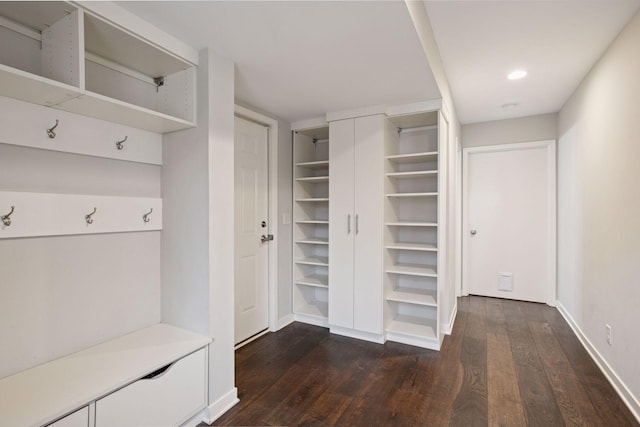 3715 Huntingdon Dr, Minnetonka, MN 55305 - mudroom with dark wood finished floors, baseboards, and recessed lighting