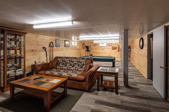 32 7th St, Buffalo City, WI 54622 - living room with wood walls, wood finished floors, and pool table