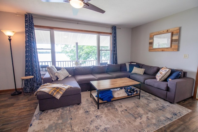 27668 Crappie Trl, Sverdrup Twp, MN 56586 - living area with a ceiling fan and wood finished floors