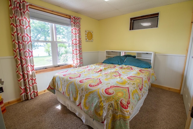 27668 Crappie Trl, Sverdrup Twp, MN 56586 - carpeted bedroom featuring multiple windows and a wainscoted wall