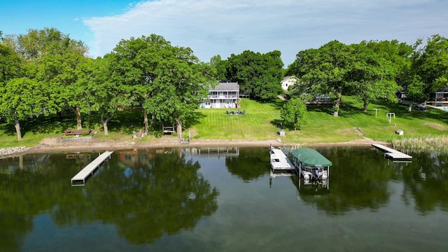 27668 Crappie Trl, Sverdrup Twp, MN 56586 - dock area with a water view and a yard