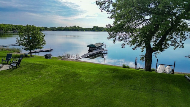 27668 Crappie Trl, Sverdrup Twp, MN 56586 - dock with a water view and a lawn