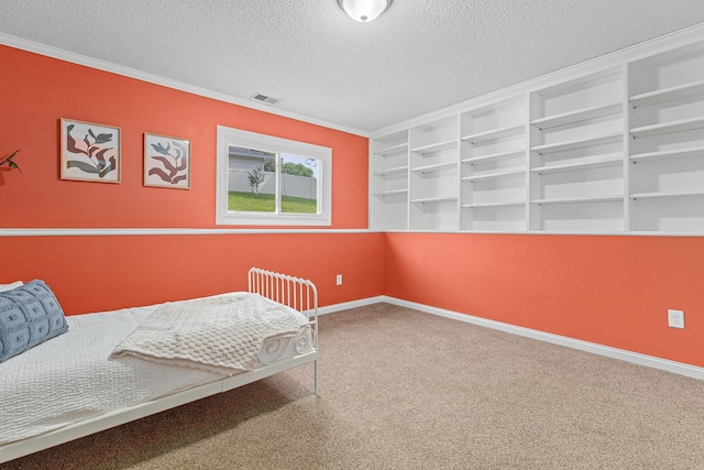 1112 Dakota St S, Shakopee, MN 55379 - bedroom with ornamental molding, a textured ceiling, carpet flooring, and baseboards