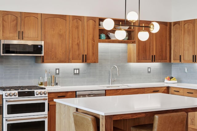 215 10th Ave S Unit 606, Minneapolis, MN 55415 - kitchen featuring stainless steel appliances, open shelves, light countertops, and backsplash