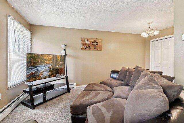4130 Rahn Rd Unit 209, Eagan, MN 55122 - living area with carpet, a chandelier, a textured ceiling, plenty of natural light, and baseboards