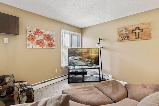 4130 Rahn Rd Unit 209, Eagan, MN 55122 - living room with carpet flooring, baseboard heating, a textured ceiling, and baseboards