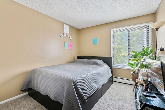 4130 Rahn Rd Unit 209, Eagan, MN 55122 - bedroom featuring a baseboard radiator, carpet, baseboards, and a textured ceiling