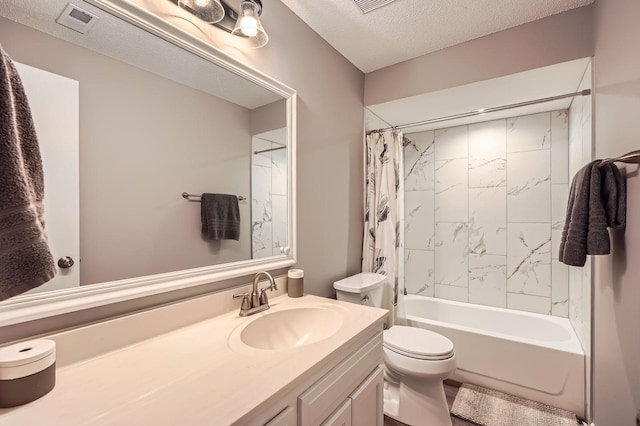 4271 Boulder Ridge Pt, Eagan, MN 55122 - bathroom featuring vanity, toilet, shower / tub combo with curtain, and a textured ceiling
