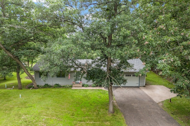 16724 Kenyon Cir NE, Ham Lake, MN 55304 - view of property hidden behind natural elements with asphalt driveway, a front yard, roof with shingles, and an attached garage