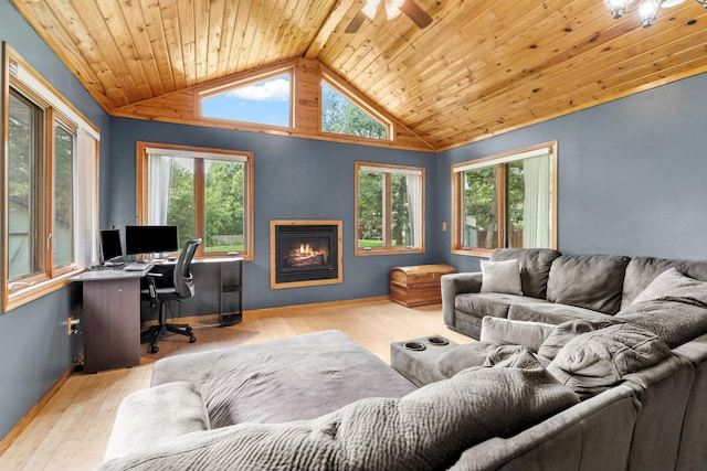 16724 Kenyon Cir NE, Ham Lake, MN 55304 - office space with a glass covered fireplace, healthy amount of natural light, wood finished floors, lofted ceiling, and wooden ceiling