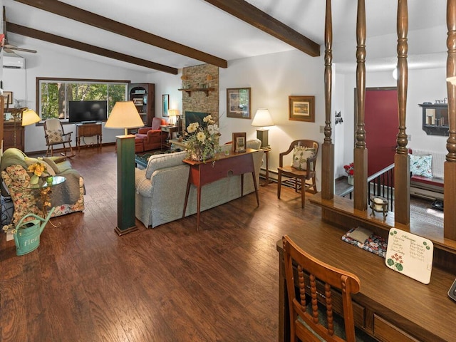 24810 96th St NW, Zimmerman, MN 55398 - living area with wood finished floors, a wall mounted AC, and ceiling fan
