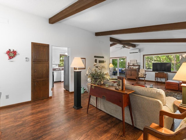 24810 96th St NW, Zimmerman, MN 55398 - living room featuring a wall mounted AC, ceiling fan, and wood finished floors