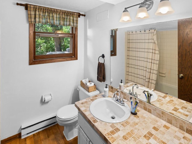 24810 96th St NW, Zimmerman, MN 55398 - full bathroom with a baseboard radiator, vanity, and wood finished floors