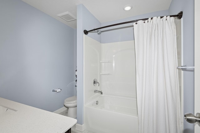 19281 Blue Stem Ct, Maple Grove, MN 55311 - bathroom featuring shower / tub combo, vanity, toilet, and baseboards