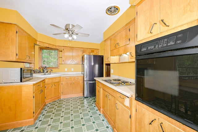 1424 Summit Ave, Cloquet, MN 55720 - kitchen featuring stainless steel appliances, a sink, ceiling fan, and light countertops
