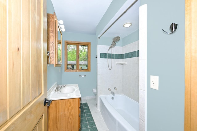 1424 Summit Ave, Cloquet, MN 55720 - full bath with tile patterned floors, vanity, toilet, bathtub / shower combination, and baseboards