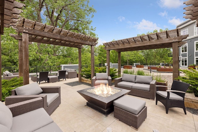 935 Lake St E Unit 211, Wayzata, MN 55391 - view of patio / terrace featuring an outdoor living space with a fire pit and a pergola