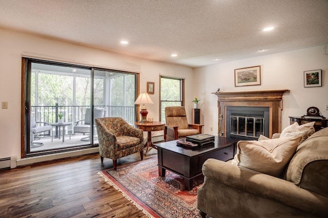 3020 Saint Albans Mill Rd Unit 309, Minnetonka, MN 55305 - living area featuring a textured ceiling, recessed lighting, wood-type flooring, and a glass covered fireplace