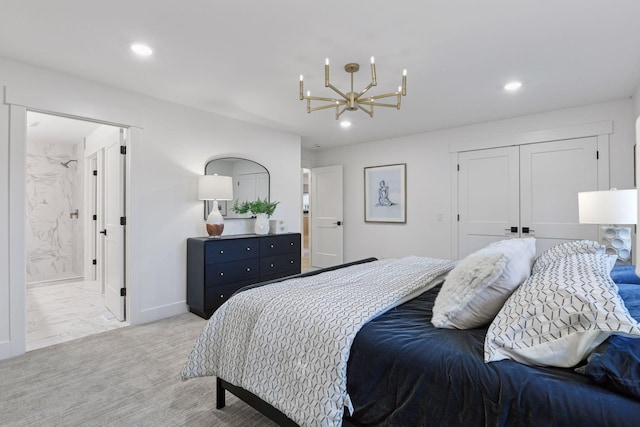 2324 Rivendell Ln, Minnetonka, MN 55305 - bedroom with a chandelier, recessed lighting, a closet, and ensuite bathroom