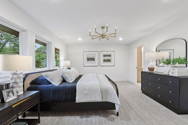 2324 Rivendell Ln, Minnetonka, MN 55305 - bedroom with a chandelier, recessed lighting, and light carpet