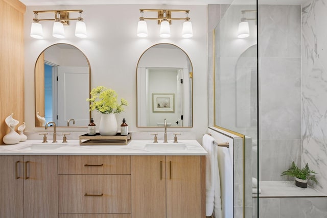 2324 Rivendell Ln, Minnetonka, MN 55305 - full bathroom featuring double vanity and a shower