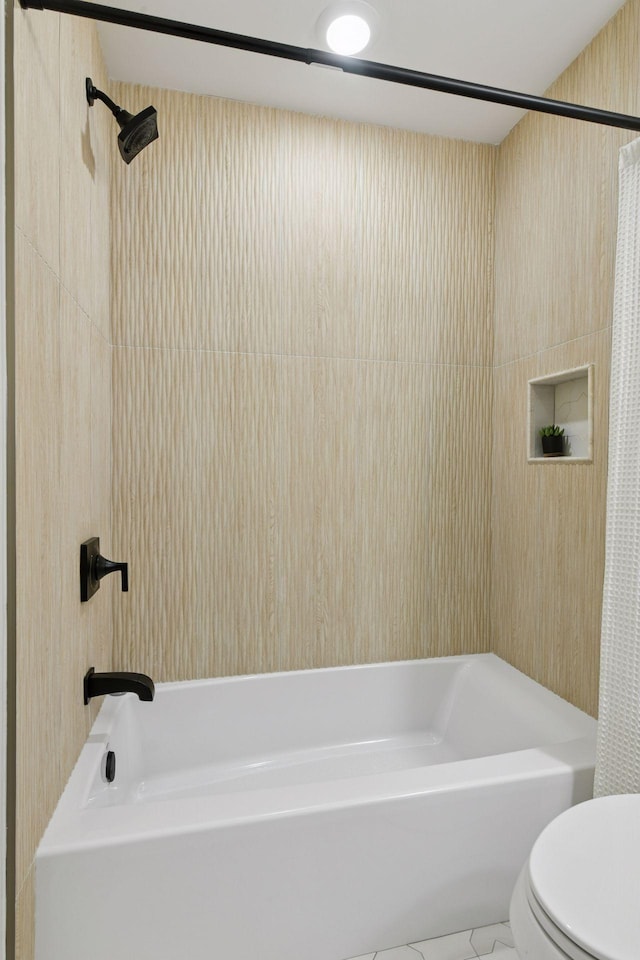 2324 Rivendell Ln, Minnetonka, MN 55305 - full bath with shower / bath combo with shower curtain and tile patterned flooring
