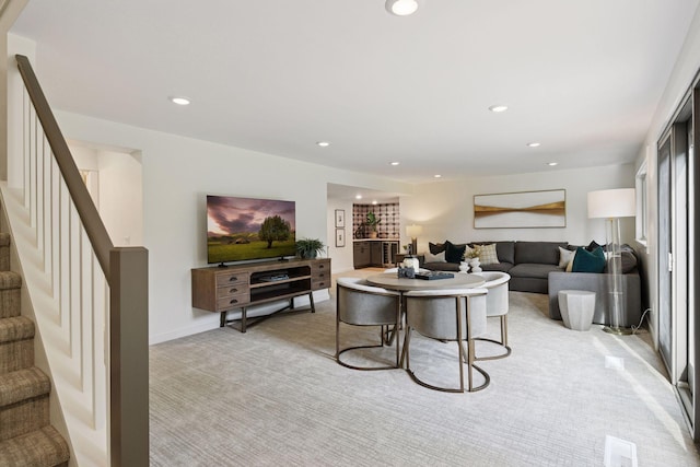 2324 Rivendell Ln, Minnetonka, MN 55305 - living area with stairs, recessed lighting, and light colored carpet