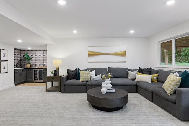 2324 Rivendell Ln, Minnetonka, MN 55305 - living room featuring wine cooler, recessed lighting, and bar