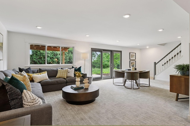 2324 Rivendell Ln, Minnetonka, MN 55305 - living area with stairway, carpet floors, and recessed lighting