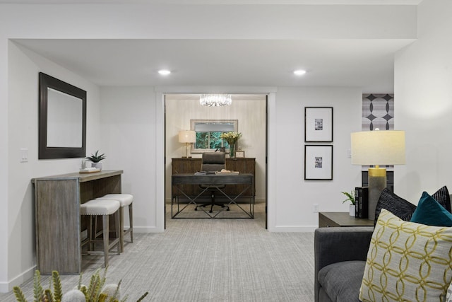 2324 Rivendell Ln, Minnetonka, MN 55305 - carpeted living area featuring an office area, a chandelier, and recessed lighting