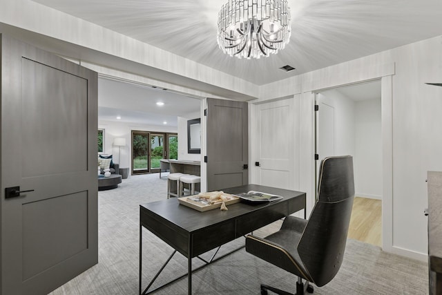 2324 Rivendell Ln, Minnetonka, MN 55305 - office space featuring a chandelier, light wood-style flooring, and recessed lighting