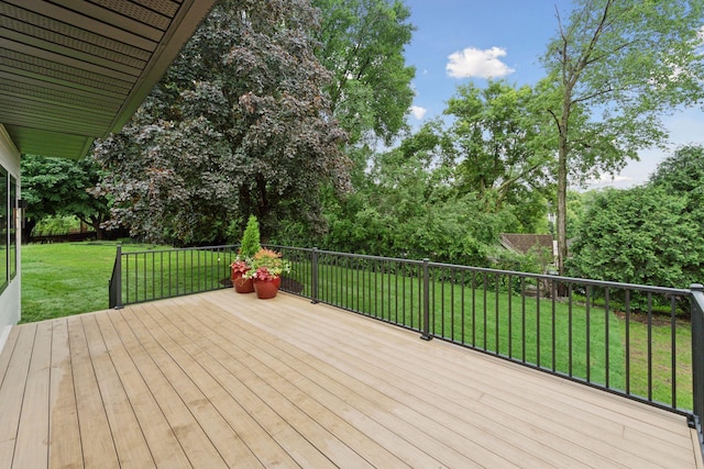 2324 Rivendell Ln, Minnetonka, MN 55305 - wooden terrace featuring a lawn and view of scattered trees