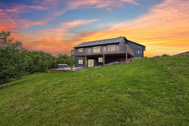 26884 709th St, Lake City, MN 55041 - back of property featuring a wooden deck, a yard, and a patio