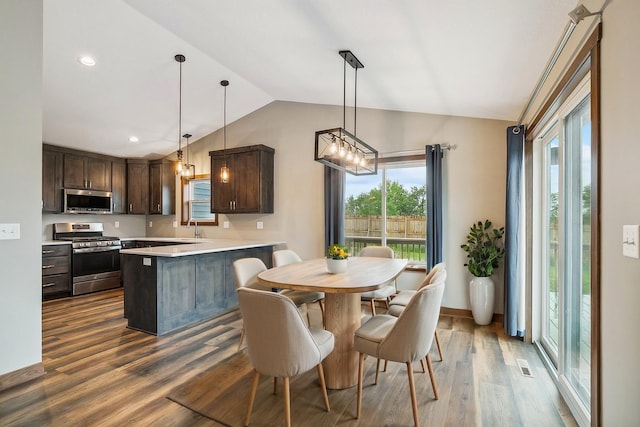 26884 709th St, Lake City, MN 55041 - dining area with vaulted ceiling, dark wood finished floors, and recessed lighting