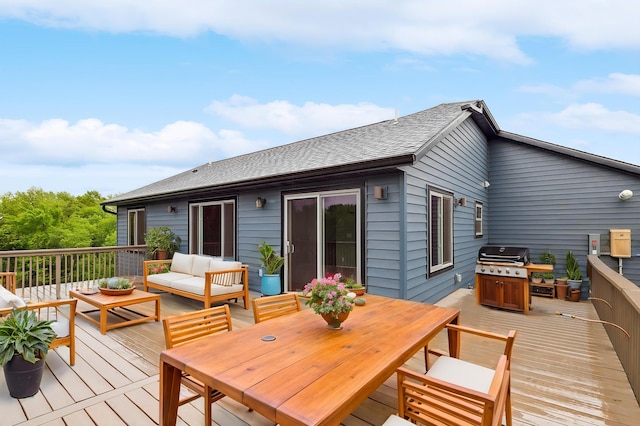 26884 709th St, Lake City, MN 55041 - wooden deck featuring outdoor lounge area, grilling area, and outdoor dining area