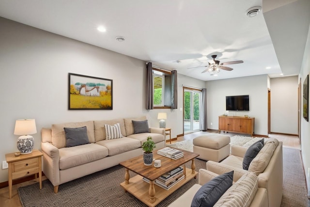 26884 709th St, Lake City, MN 55041 - living area featuring ceiling fan, recessed lighting, and wood finished floors