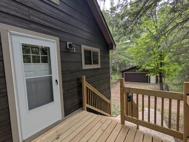 24863 Norway Pine Pl, Ross Lake Twp, MN 56447 - wooden deck featuring an outbuilding