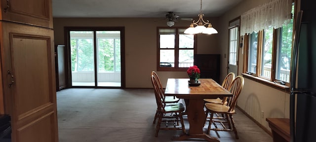 12183 Crooked Lake Ln SW, Moe Twp, MN 56327 - carpeted dining space featuring plenty of natural light, ceiling fan, and baseboards