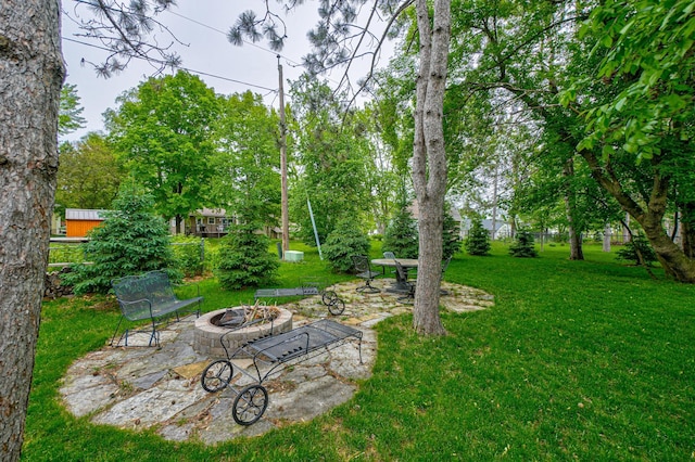1345 Bluff Border Rd, New Richmond, WI 54017 - view of green lawn with an outdoor fire pit and a patio area