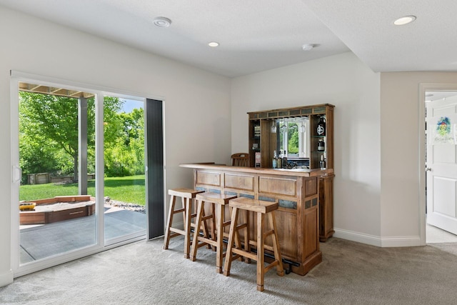 3751 Crane Island Ct, Minnetrista, MN 55331 - indoor dry bar featuring carpet flooring, baseboards, and recessed lighting