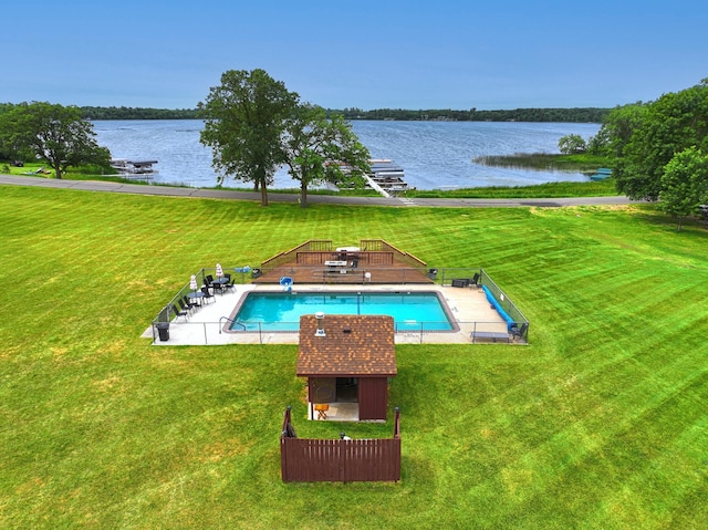3865 Wahtomin Trl NW, Alexandria, MN 56308 - view of swimming pool featuring a water view and a yard