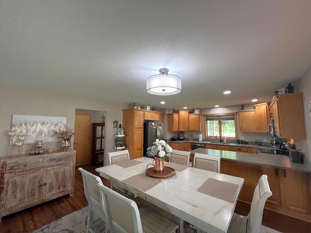 1209 23rd St SE, Willmar, MN 56201 - dining room featuring dark wood-type flooring, recessed lighting, and a textured ceiling