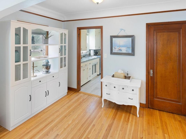 1033 Hall Ave W, Saint Paul, MN 55118 - hall featuring light wood-style floors, crown molding, and a sink