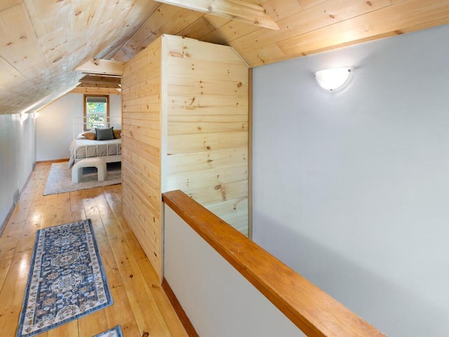1033 Hall Ave W, Saint Paul, MN 55118 - corridor with light wood-type flooring, lofted ceiling, and wood ceiling