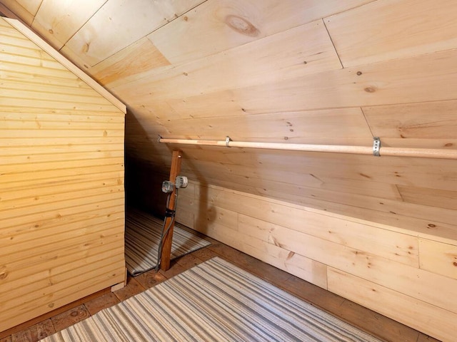 1033 Hall Ave W, Saint Paul, MN 55118 - additional living space featuring vaulted ceiling, wood walls, and wooden ceiling