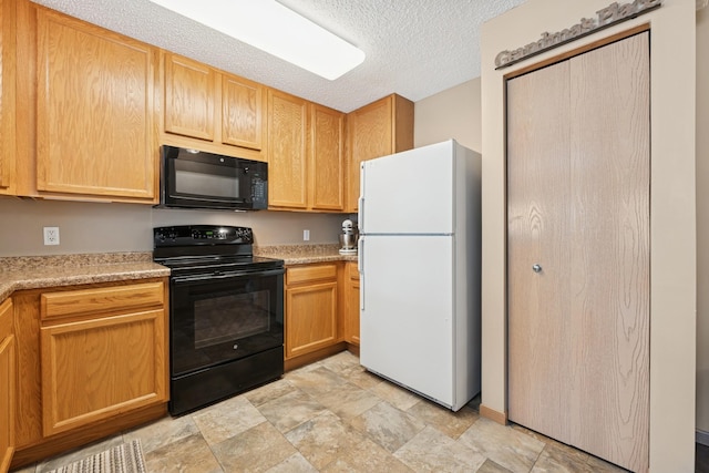 15548 Float Ln Unit 104, Apple Valley, MN 55124 - kitchen featuring black appliances, a textured ceiling, and stone finish floors