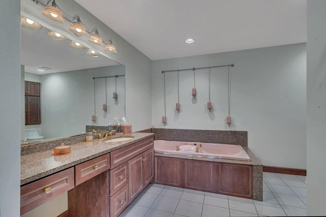 2917 Vonderheide Dr SW, Alexandria, MN 56308 - full bathroom featuring a bath, vanity, tile patterned flooring, and baseboards