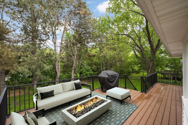 1624 Saint Croix Cir, Golden Valley, MN 55422 - wooden deck with an outdoor living space with a fire pit and a grill